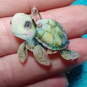 Cute green brown turtle wire dangle earrings